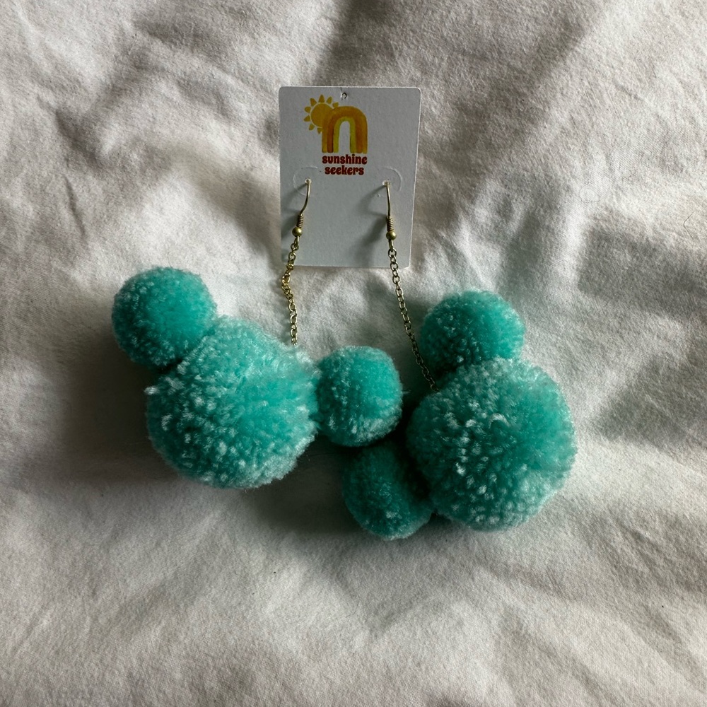 Disney teal Mickey Mouse Pom Pom earrings - Picture 2 of 2